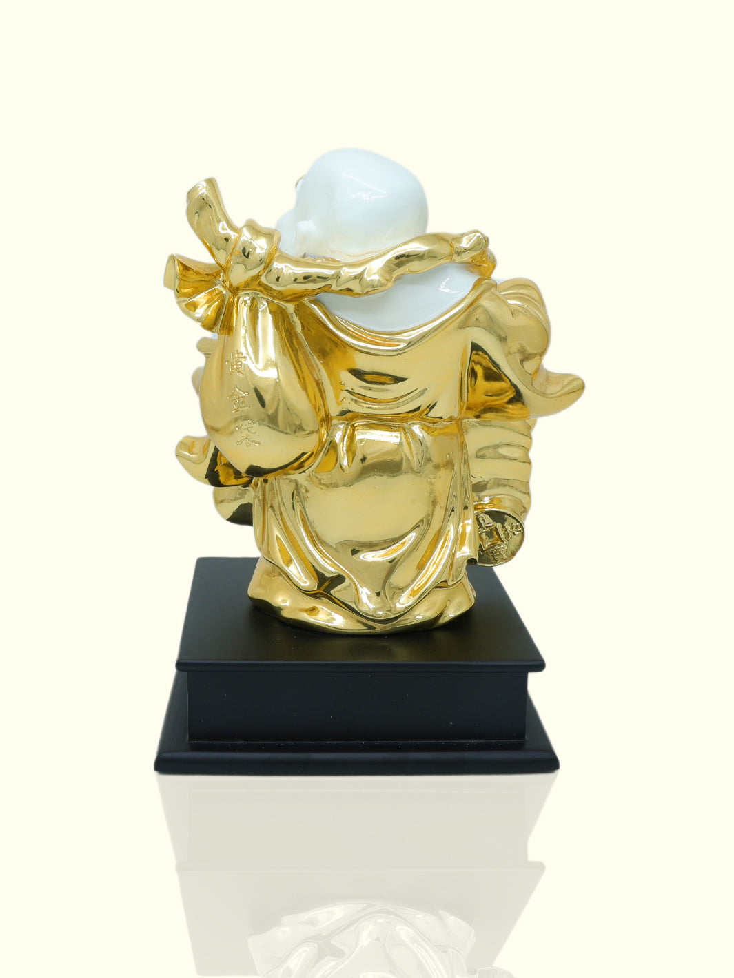 9" Laughing Budai Statue Holding Money Bag (Gold with White Colour)