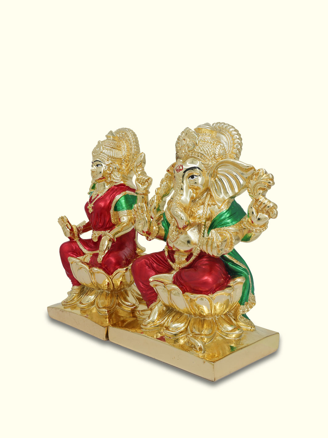 6.5" Ganapathy and Lakshmi Sitting on Lotus (Gold Colour)