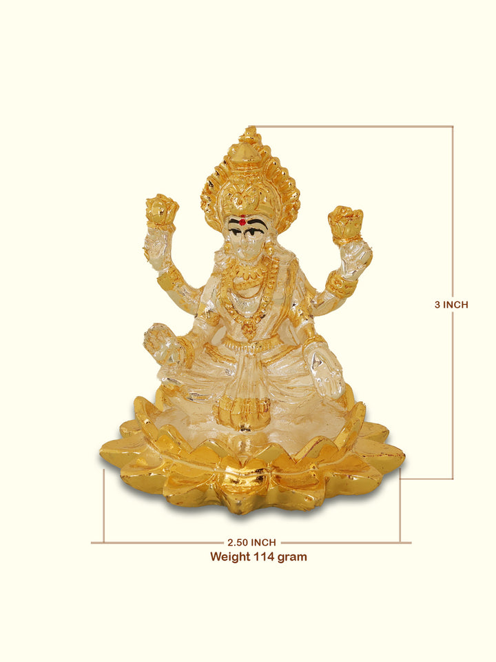 3" Lakshmi Devi with White Sari Sitting on Lotus