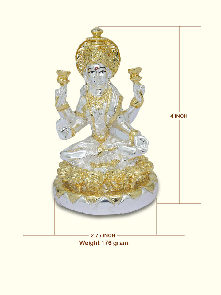 4" Lakshmi Sitting on Throne (Silver with Gold Colour)