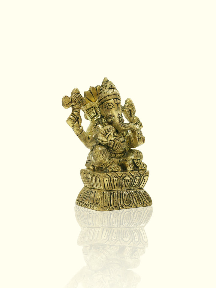 3.9" Brass Antique Square Base Ganesh Idol