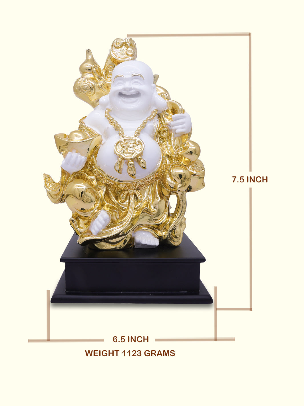 7.5" Laughing Budai in Standing Position (White with Gold Colour)