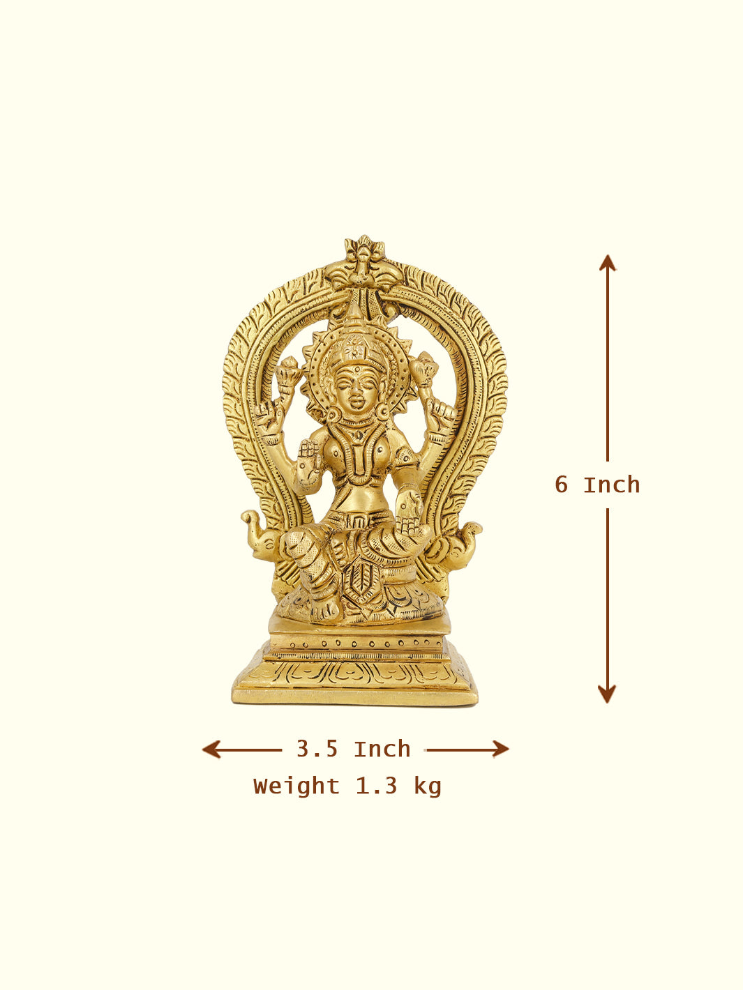 6” Brass Yellow Antique Arch Lakshmi Idol