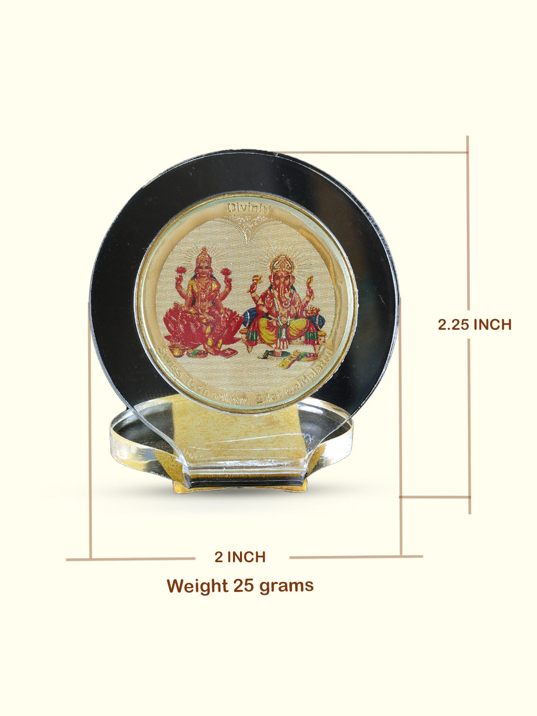 2.25" Dhana Lakshmi with Ganapathy for Car Dashboard (Gold Plated Steel Frame)