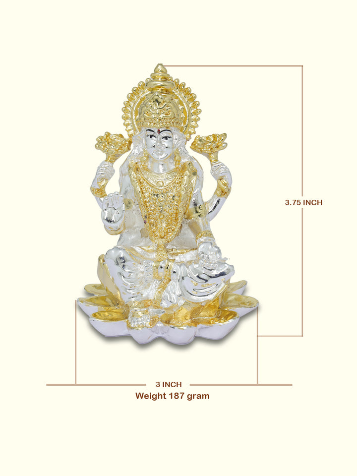 3.75" லக்ஷ்மி தாமரை மீது அமர்ந்திருக்கும் (தங்க நிறத்துடன் வெள்ளி)