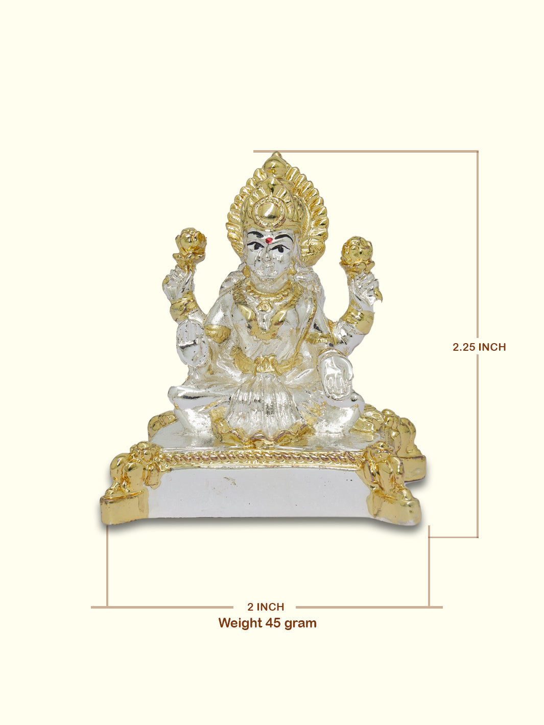 2.25" Lakshmi Sitting on Throne (Gold with Silver Colour)