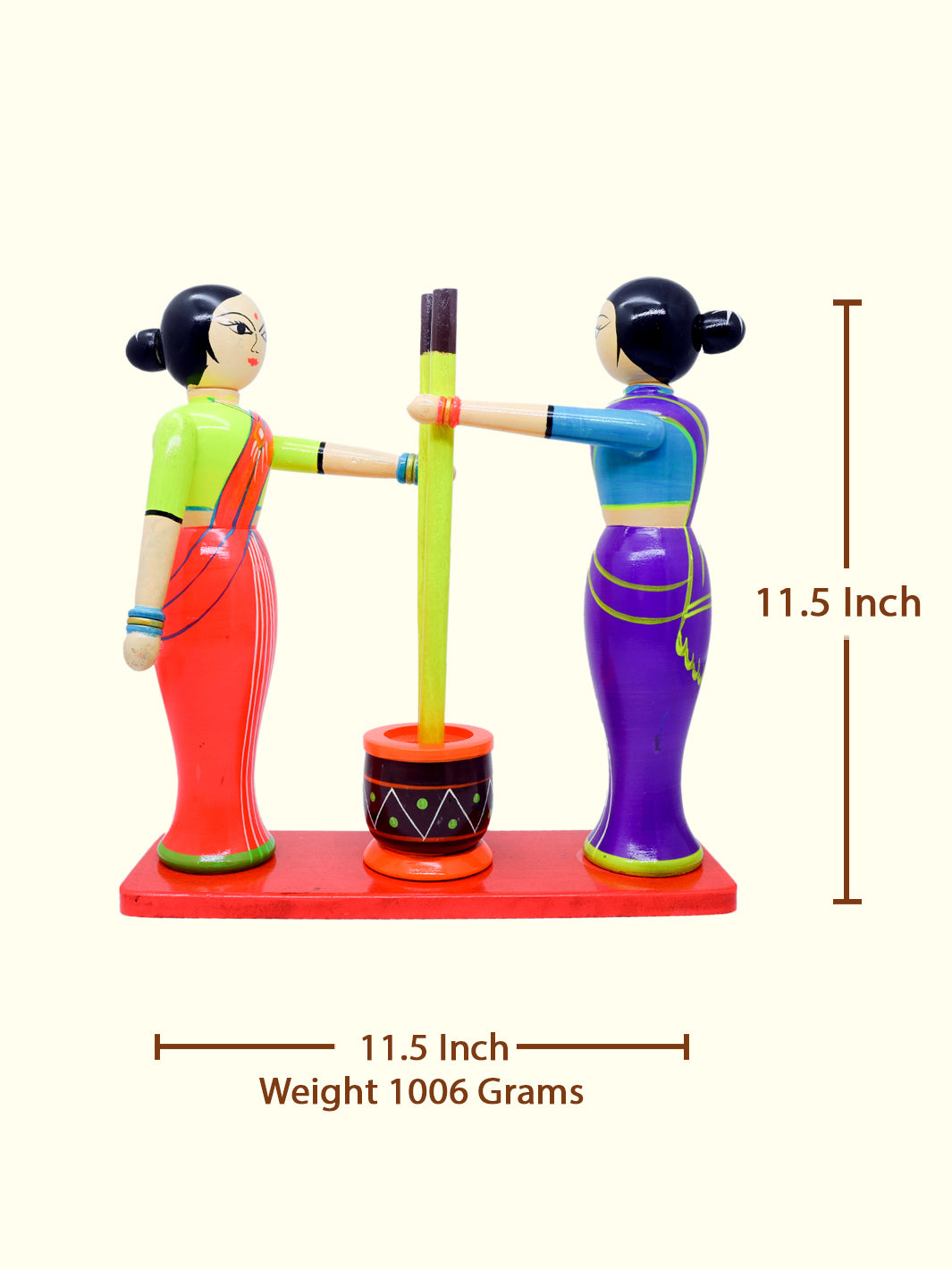 11.5" Village Ladies Pounding Spices in Pestle and Mortar Wooden Peg Doll