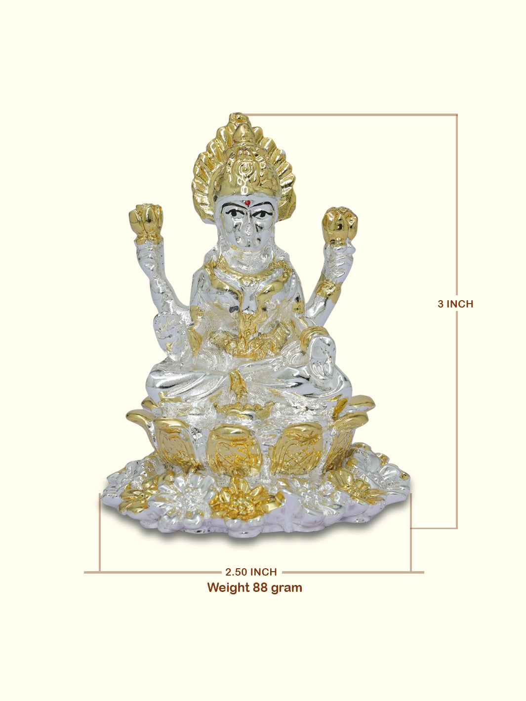 3" Lakshmi Sitting on lotus (Silver with Gold Colour)