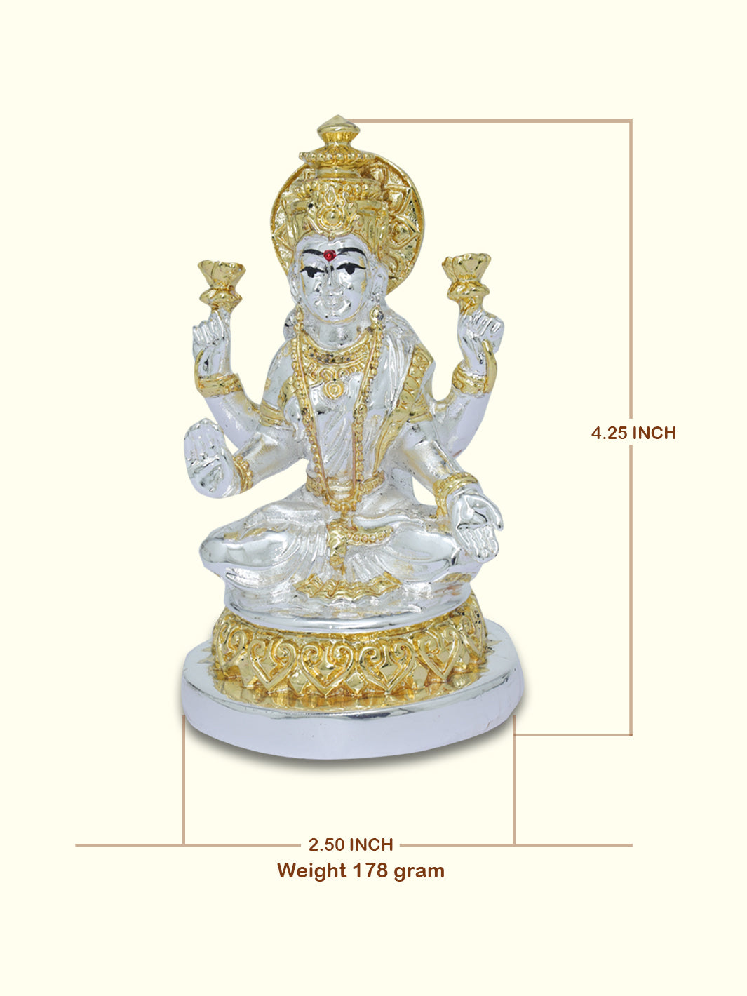 4.25" சிம்மாசனத்தில் அமர்ந்திருக்கும் லட்சுமி (தங்க நிறத்துடன் வெள்ளி)