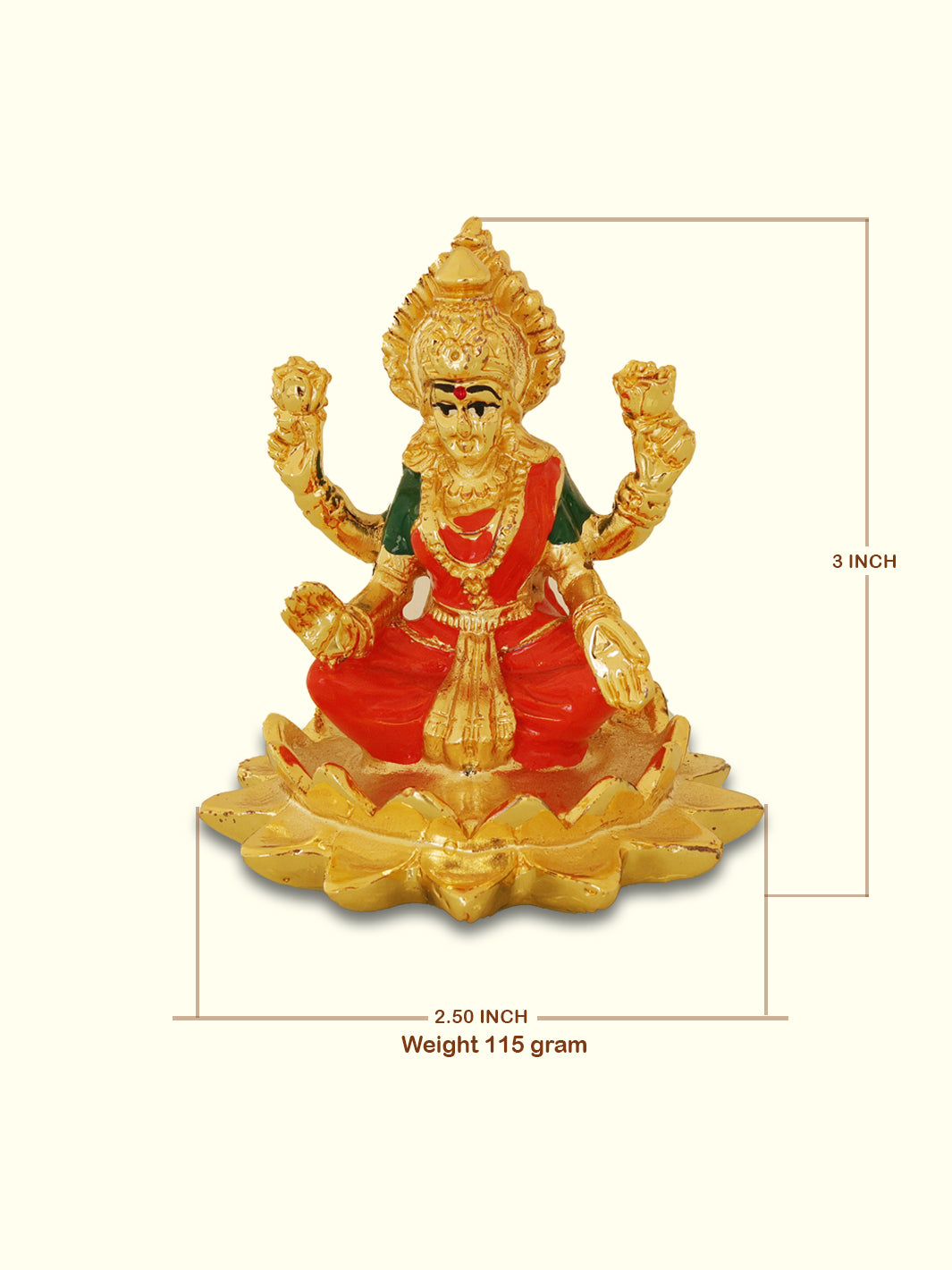 3" Gold Lakshmi with Red Sari Sitting on Lotus