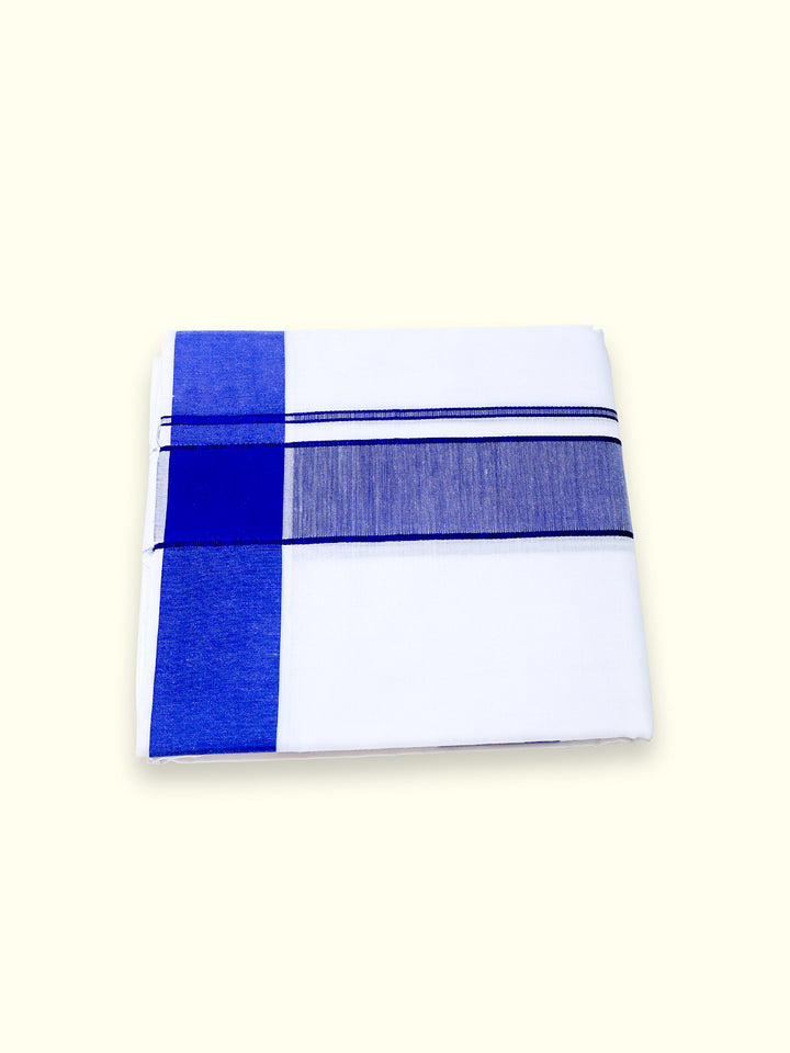 Men’s Single Dhoti - White with 1.5-inch Blue Border