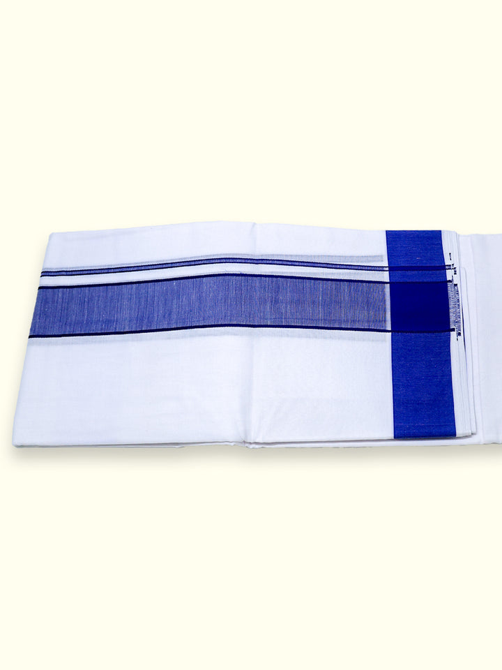 Men’s Single Dhoti - White with 1.5-inch Blue Border