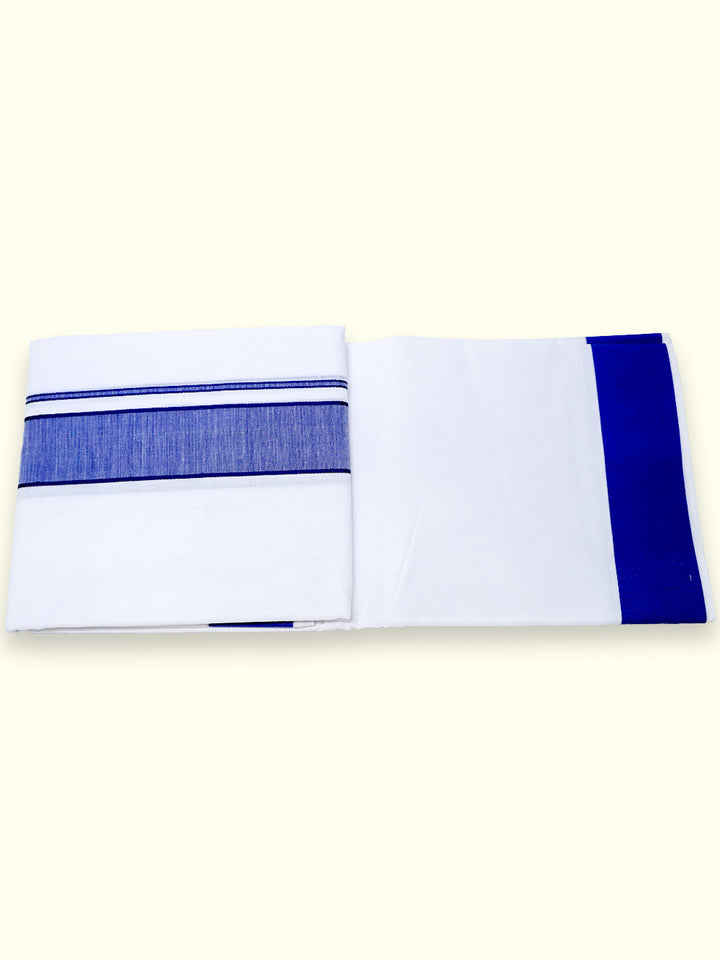 Men’s Single Dhoti - White with 1.5-inch Blue Border