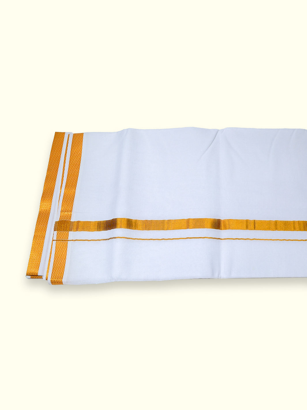 Men’s Single Dhoti - White with Gold Zari  Border