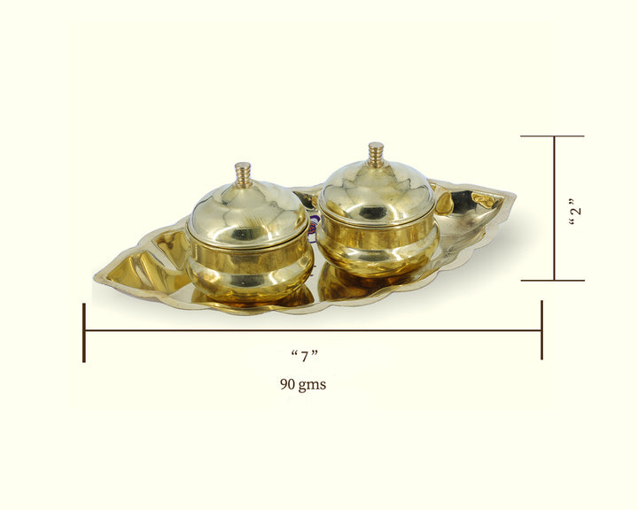 7" Wide 2 Kumkum Box with "Leaf Shaped Plate Design"