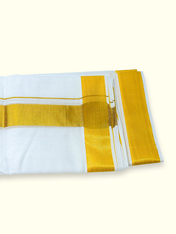 Men’s Single Dhoti - White with 1.5-inch Gold Zari Border