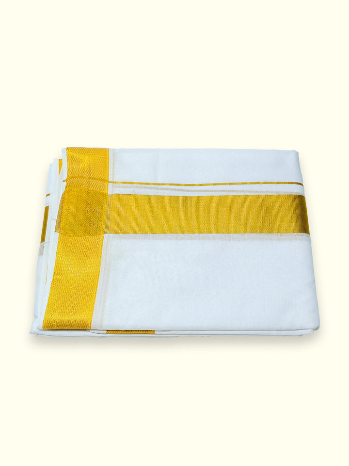 Men’s Single Dhoti - White with 1.5-inch Gold Zari Border