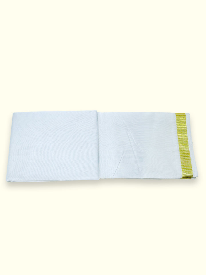 Men’s Single Dhoti - White with Gold Zari Border