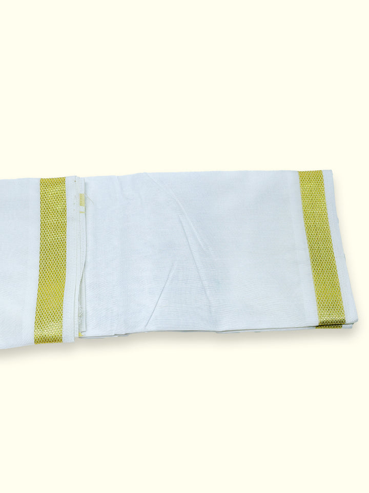 Men’s Single Dhoti - White with Gold Zari Border