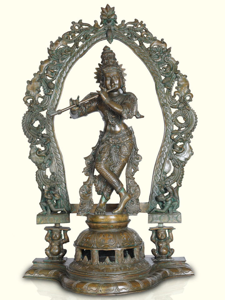 30" Bronze Krishna with Arch- Masterpiece Collection - Sripuram Store