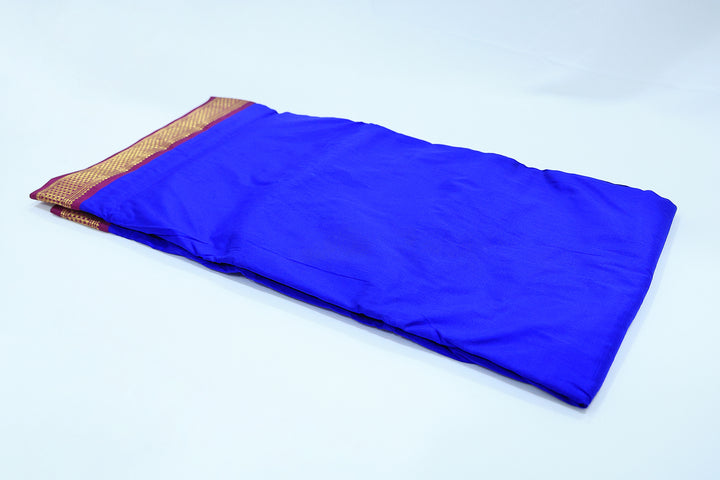 Sri Vaari Vasthram – Royal Blue With Burgundy Pure Silk Devotional Dhoti with Contrast Borders and Zari Accents