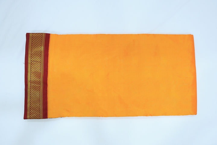 Sri Vaari Vasthram – Yellow With Maroon Pure Silk Devotional Dhoti with Contrast Borders and Zari Accents