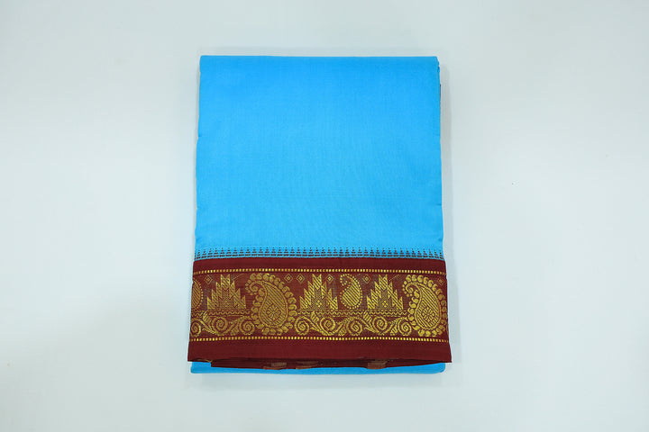 Sri Vaari Vasthram – Pure Silk Devotional Dhoti with Dual Contrast Borders in Red and Blue