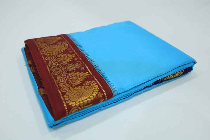 Sri Vaari Vasthram – Pure Silk Devotional Dhoti with Dual Contrast Borders in Red and Blue