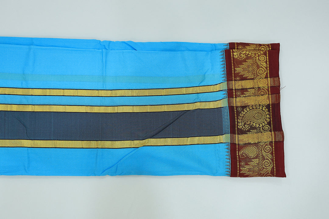 Sri Vaari Vasthram – Pure Silk Devotional Dhoti with Dual Contrast Borders in Red and Blue