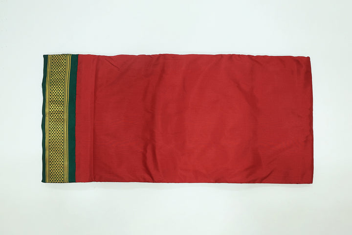 Sri Vaari Vasthram – Maroon With Green Pure Silk Devotional Dhoti with Contrast Borders and Zari Accents