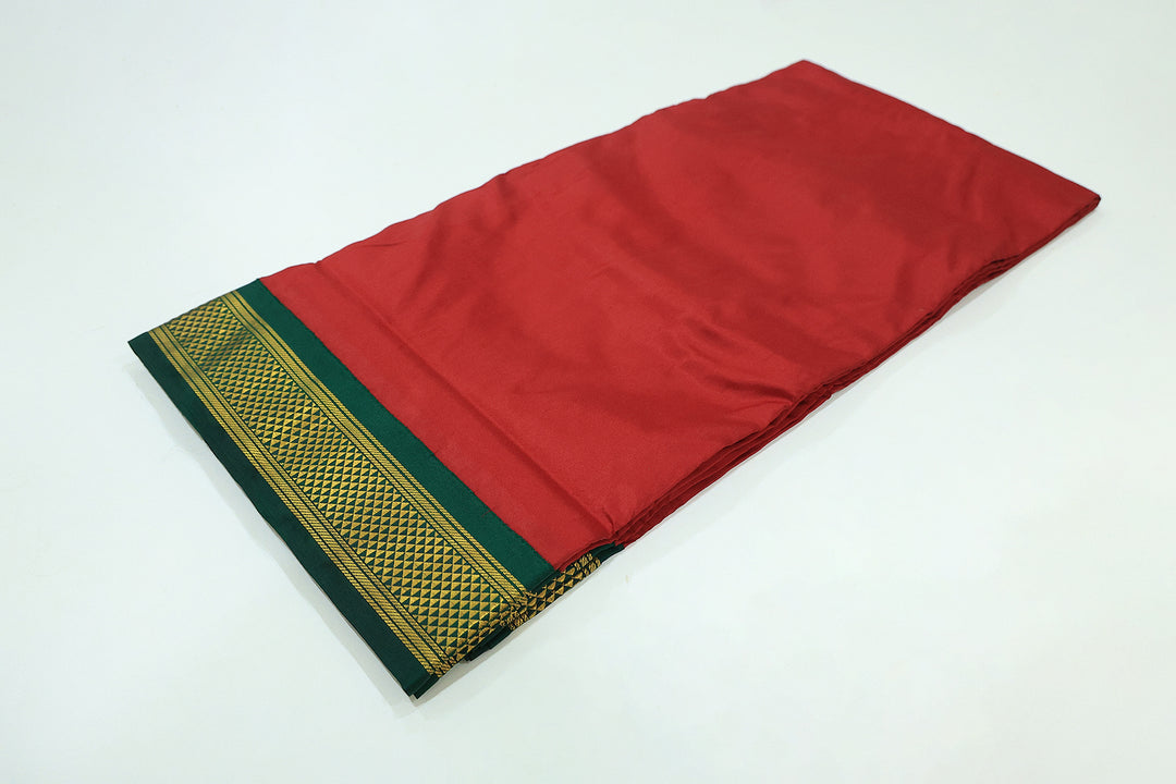 Sri Vaari Vasthram – Maroon With Green Pure Silk Devotional Dhoti with Contrast Borders and Zari Accents