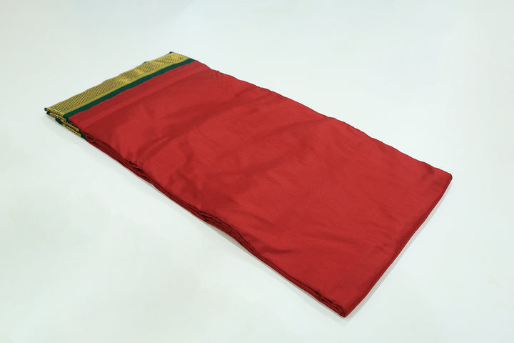 Sri Vaari Vasthram – Maroon With Green Pure Silk Devotional Dhoti with Contrast Borders and Zari Accents