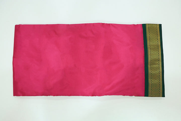 Sri Vaari Vasthram –Rani Pink With Green Pure Silk Devotional Dhoti with Contrast Borders and Zari Accents