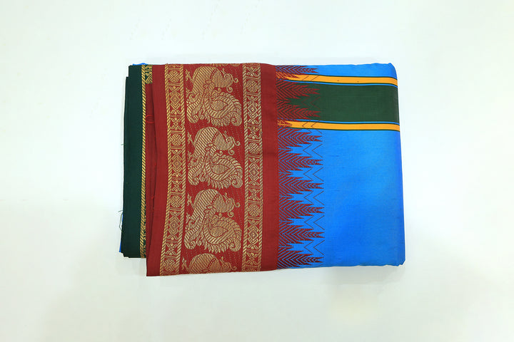 Sri Vaari Vasthram – Pure Silk Devotional Dhoti with Dual Contrast Borders in Red and Green