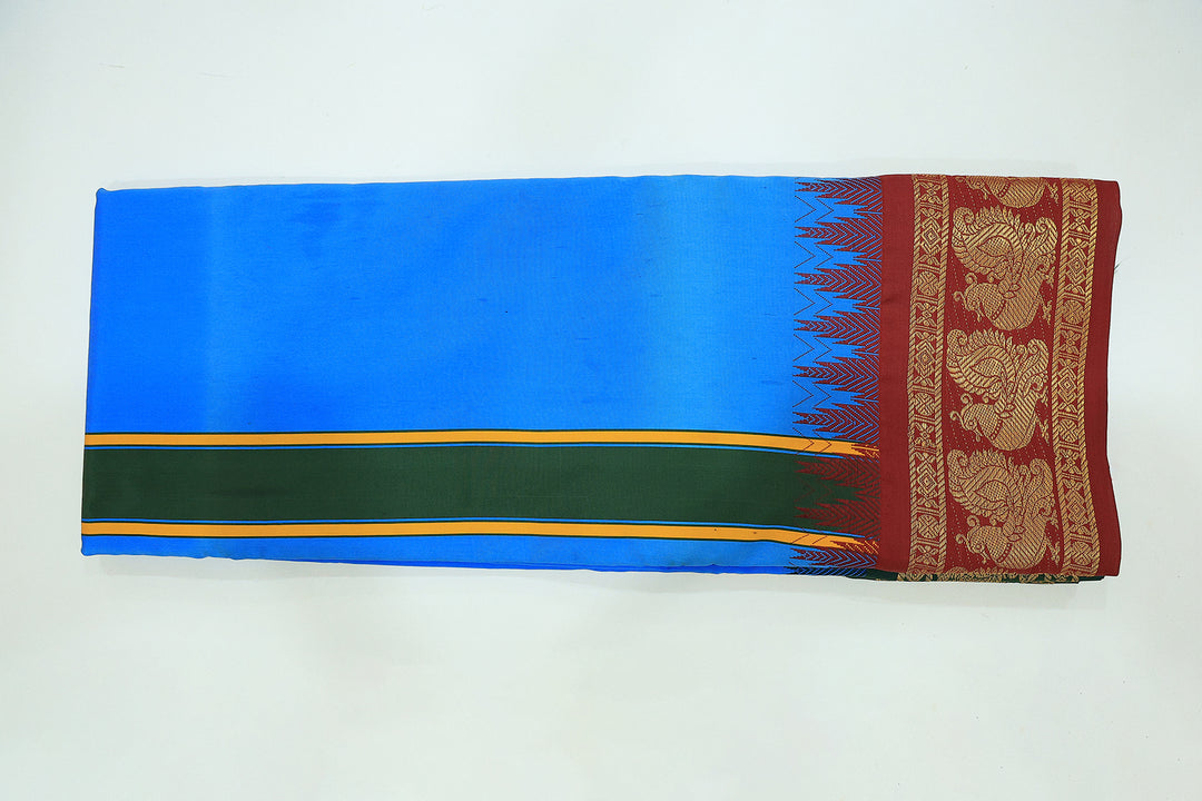 Sri Vaari Vasthram – Pure Silk Devotional Dhoti with Dual Contrast Borders in Red and Green