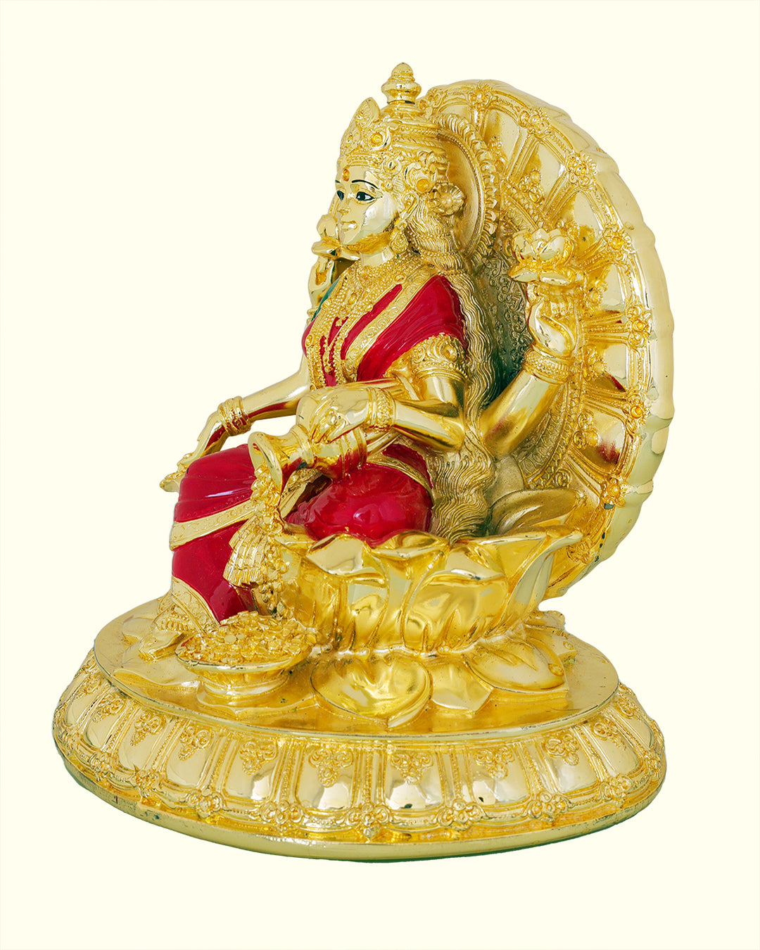 8.5" Lakshmi with Red Sari Sitting on Throne