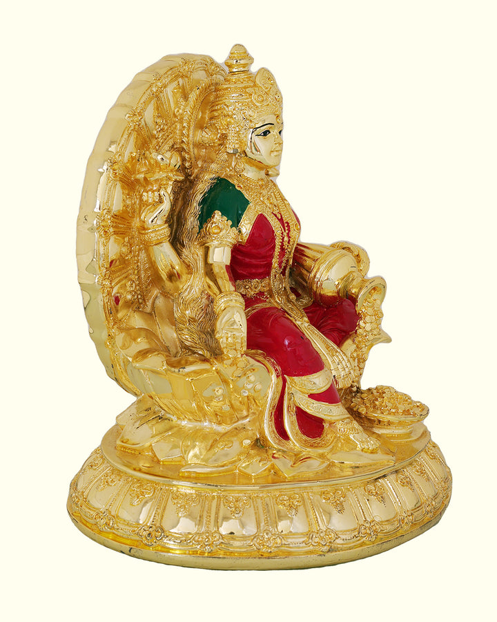 8.5" Lakshmi with Red Sari Sitting on Throne