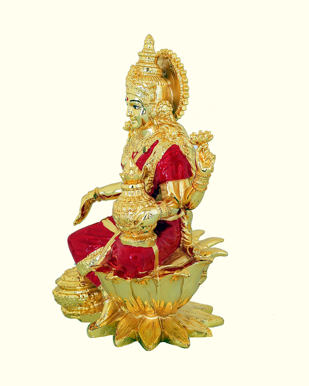 7" Lakshmi Sitting with Red Sari on Lotus