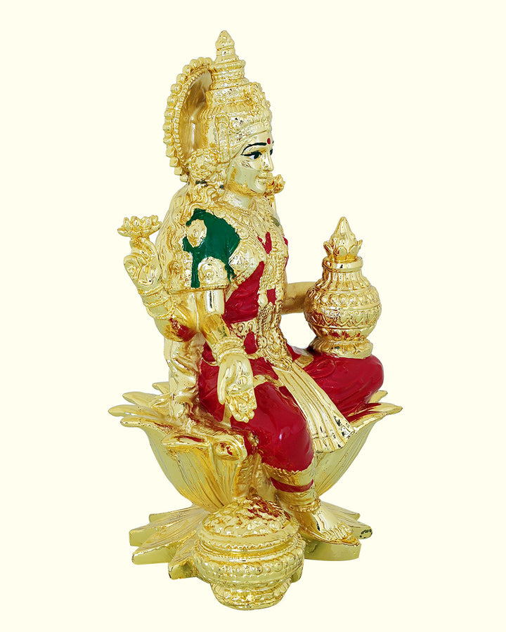 7" Lakshmi Sitting with Red Sari on Lotus