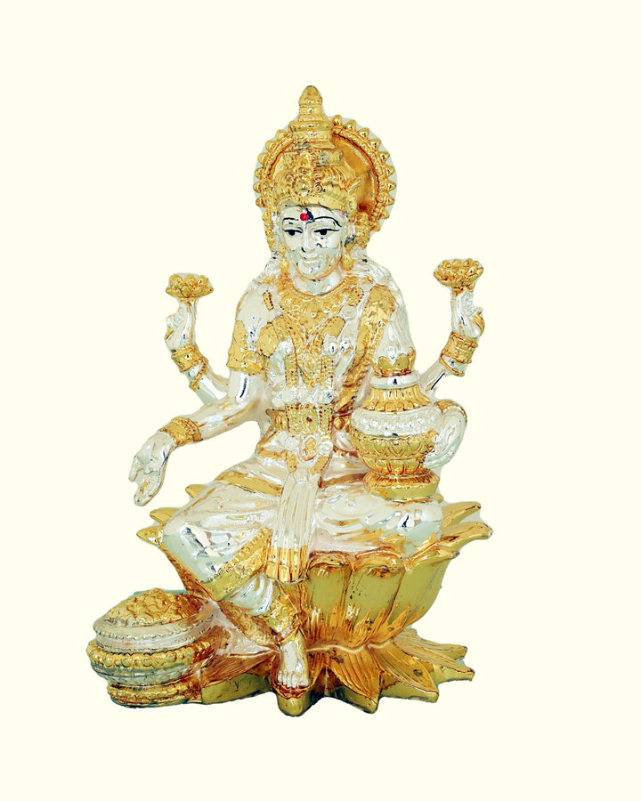 7" Lakshmi Sitting on Lotus (Gold With Silver Colour)