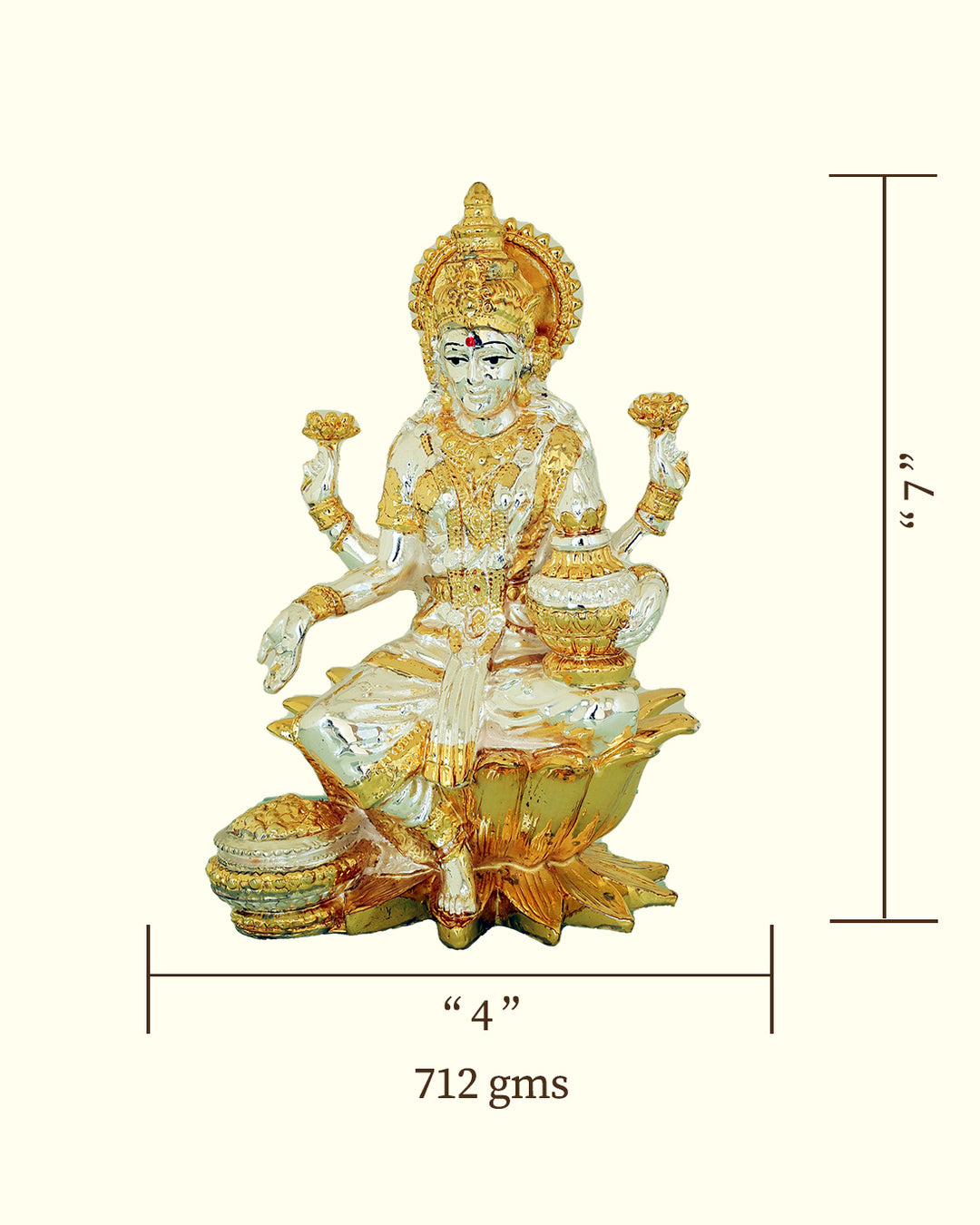 7" Lakshmi Sitting on Lotus (Gold With Silver Colour)