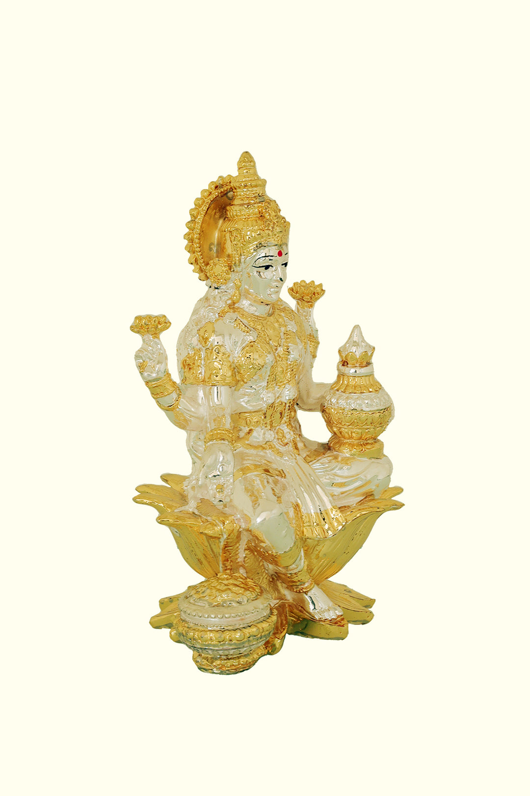 7" Lakshmi Sitting on Lotus (Gold With Silver Colour)