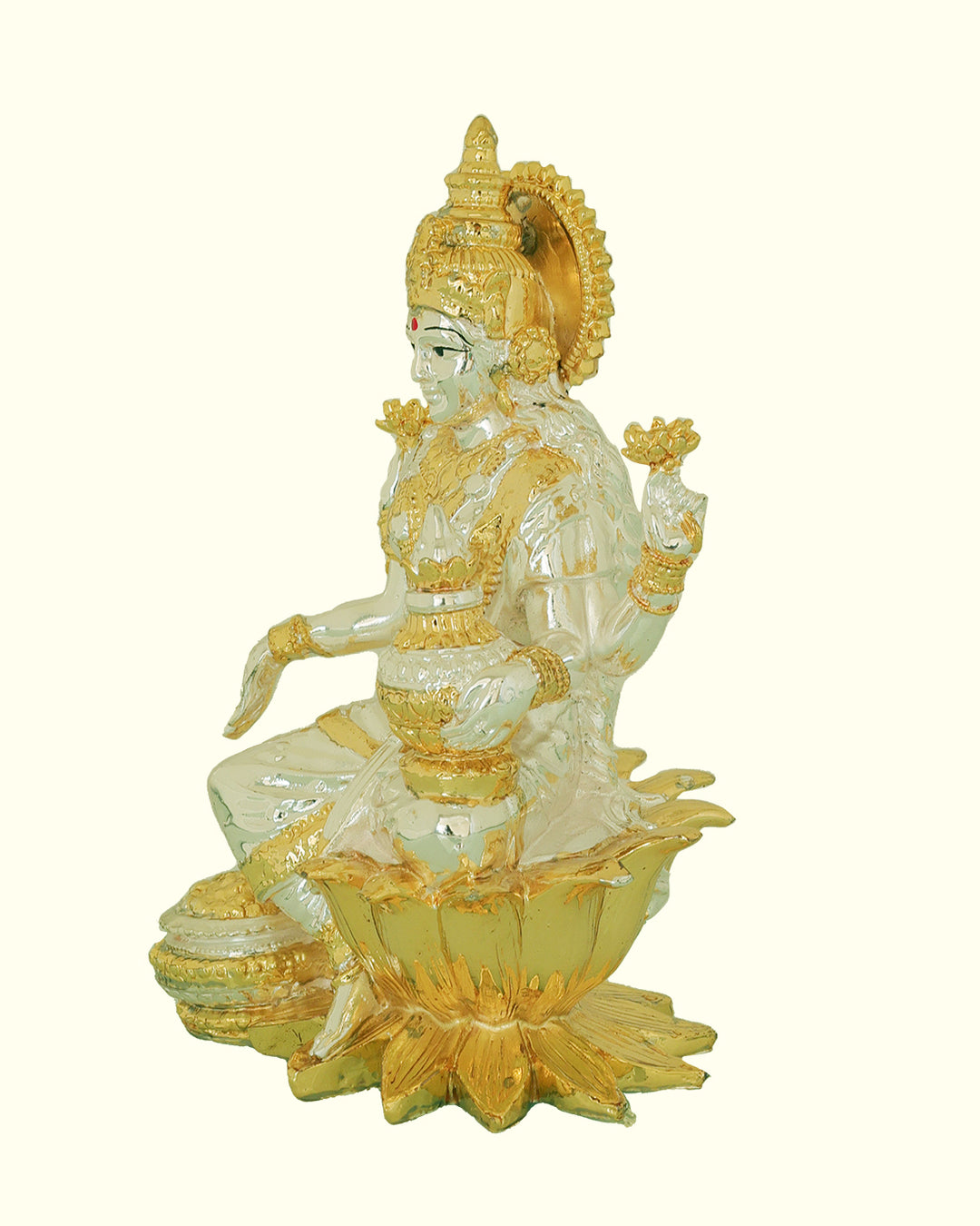 7" Lakshmi Sitting on Lotus (Gold With Silver Colour)