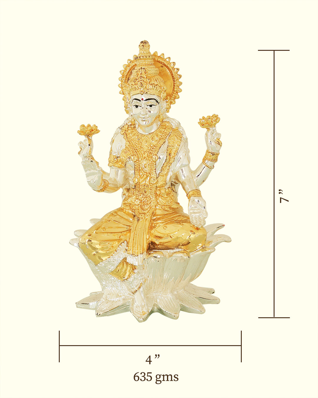 7" லக்ஷ்மி தாமரை மீது அமர்ந்திருப்பது (தங்க நிறத்துடன் வெள்ளி)