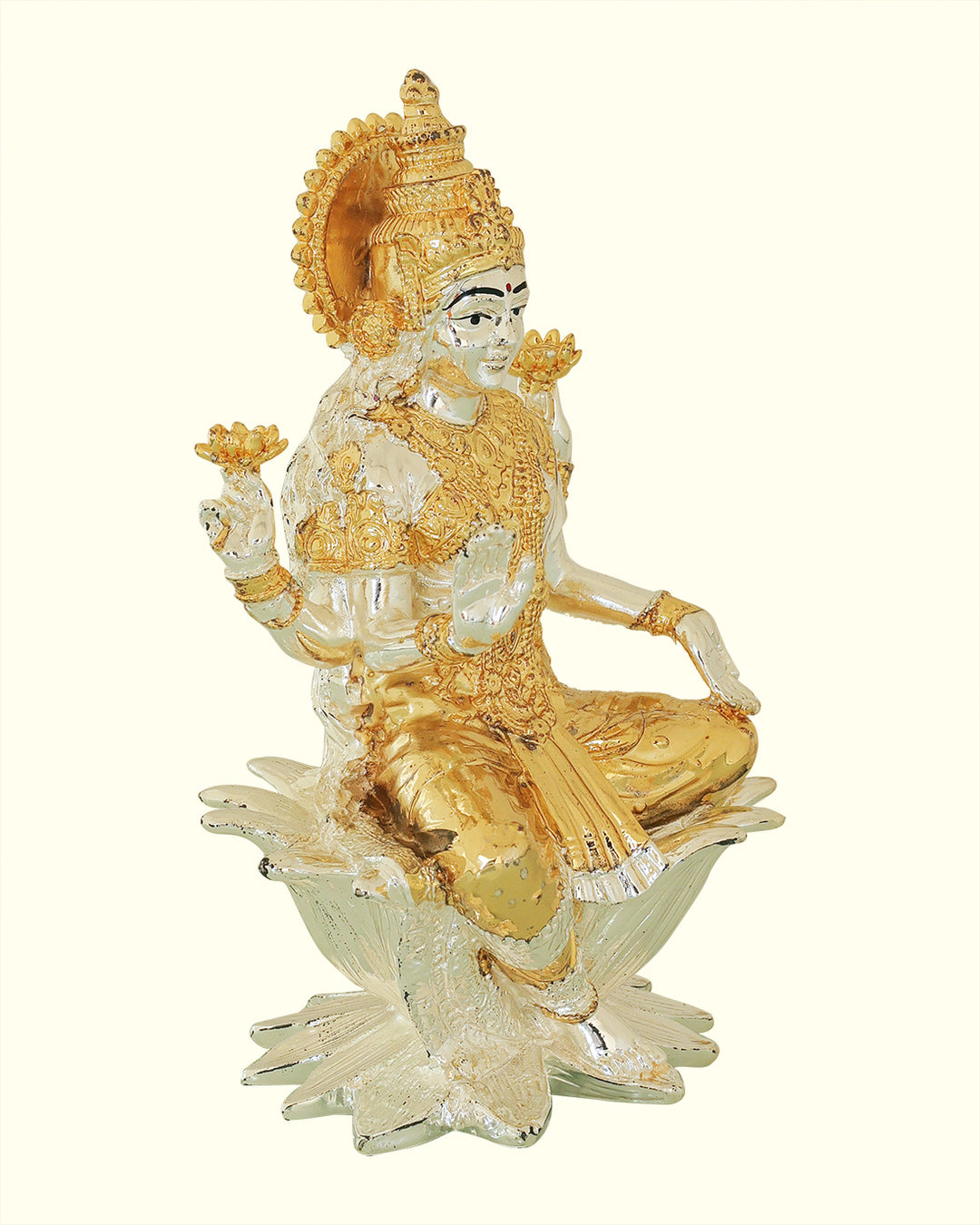 7" Lakshmi Sitting on Lotus (Silver with Gold Colour)