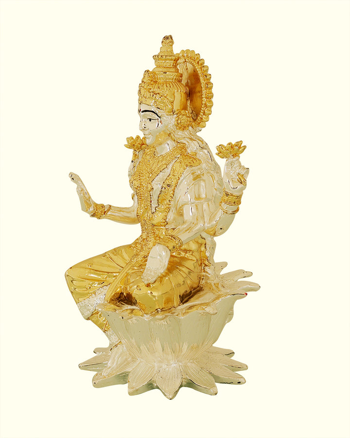 7" Lakshmi Sitting on Lotus (Silver with Gold Colour)