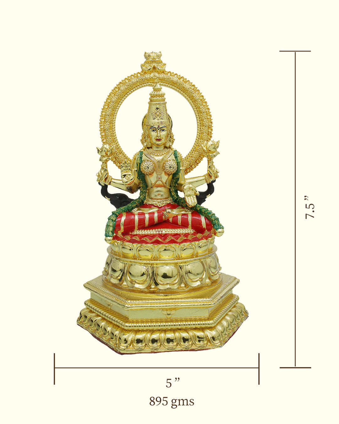 7.5" Lakshmi Sitting on Throne with "Arch Design"