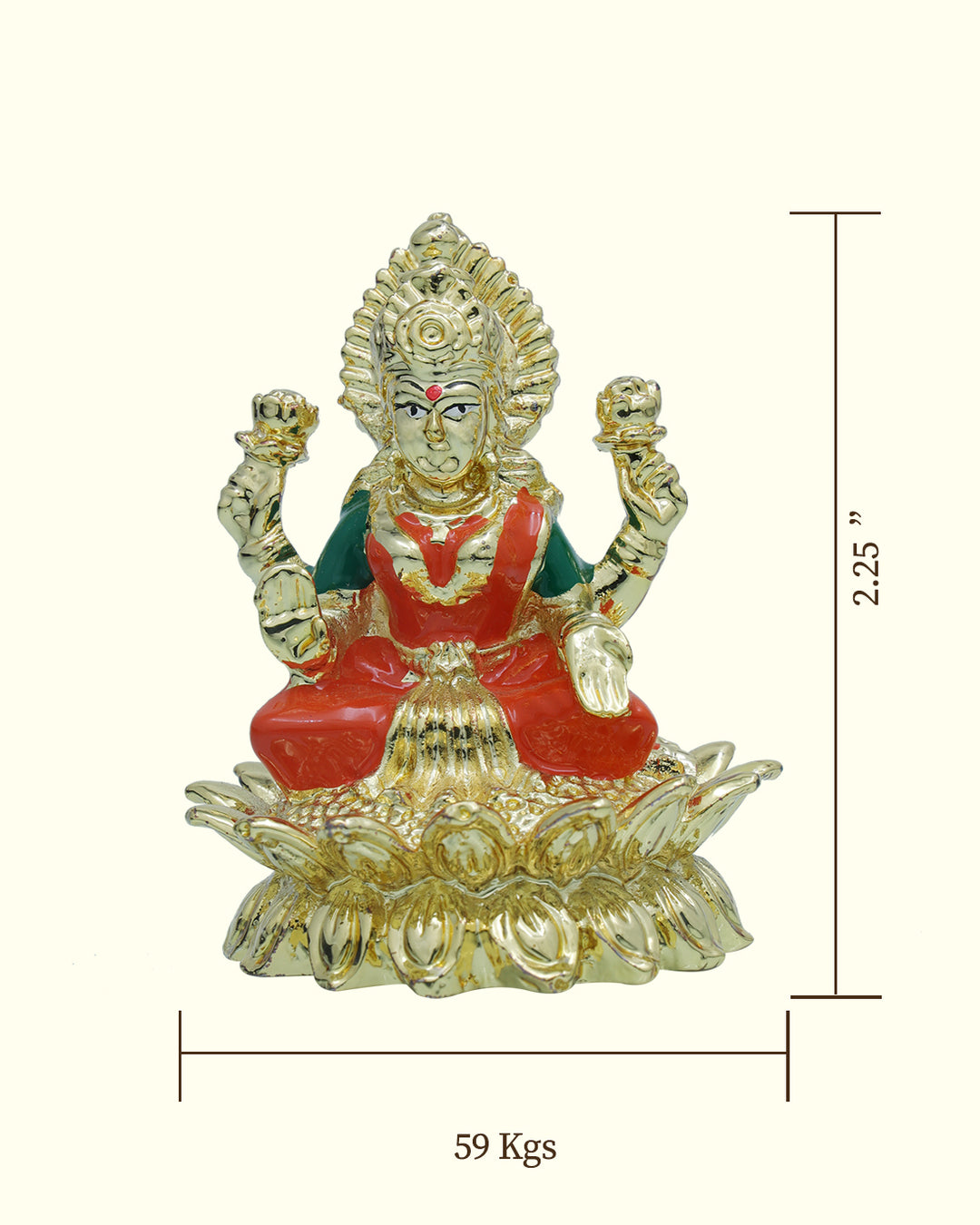 2.25" லக்ஷ்மி சிவப்பு நிற புடவையுடன் தாமரை மீது அமர்ந்திருப்பது