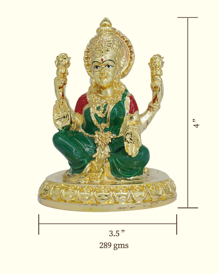 4" Lakshmi with Green Sari Sitting on Throne