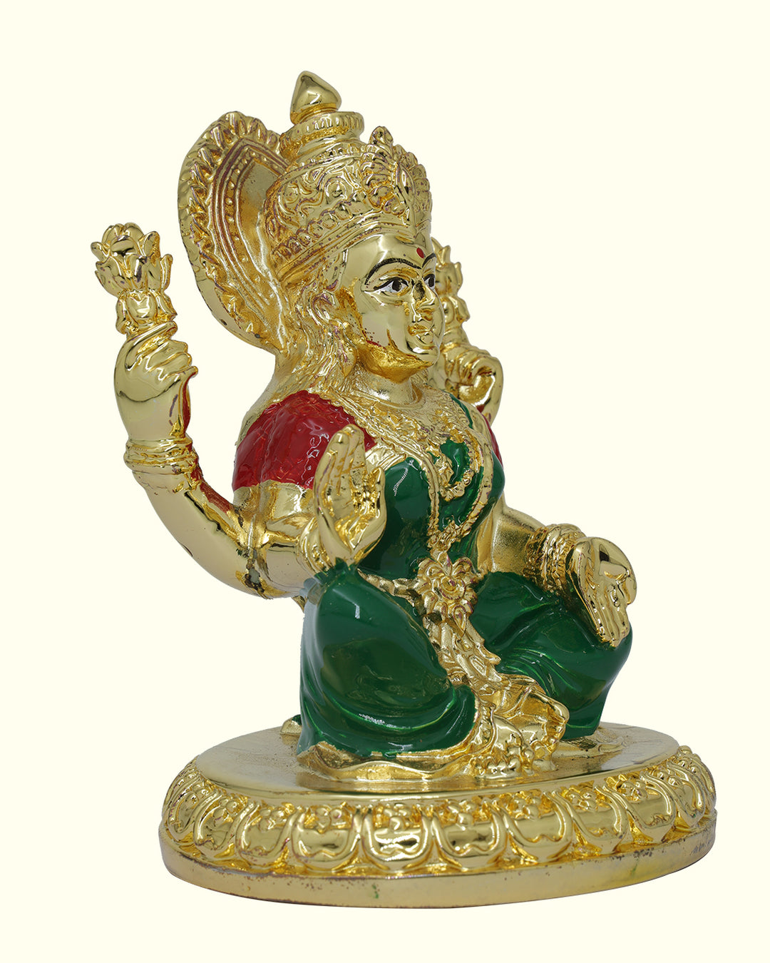 4" Lakshmi with Green Sari Sitting on Throne